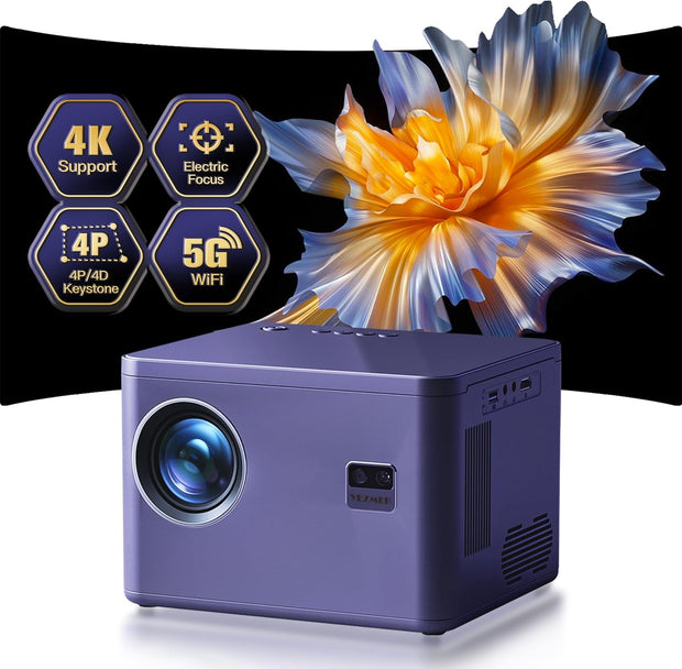 Mini Beamer - Projector - LED Digitale Projector - Draagbaar - met Elektrische Focus - 6D - 4P Keystone Correctie - Zoom - 5G WiFi - Bi-Channel - Bluetooth 20000L - 1080P - 500 ANSI - Compatibel - TV - Smartphone - Tablet - Laptop