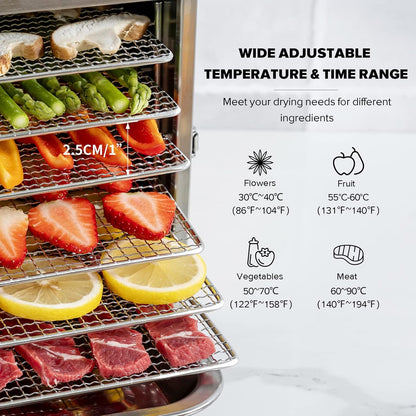 Kwasyo Voedseldroger, BPA-vrij, 30~90 ℃ temperatuurinstelling, max. 24 uur, fruitdroger met gratis receptenboek, droogautomaat voor fruit, groenten, vlees en chili-400W
