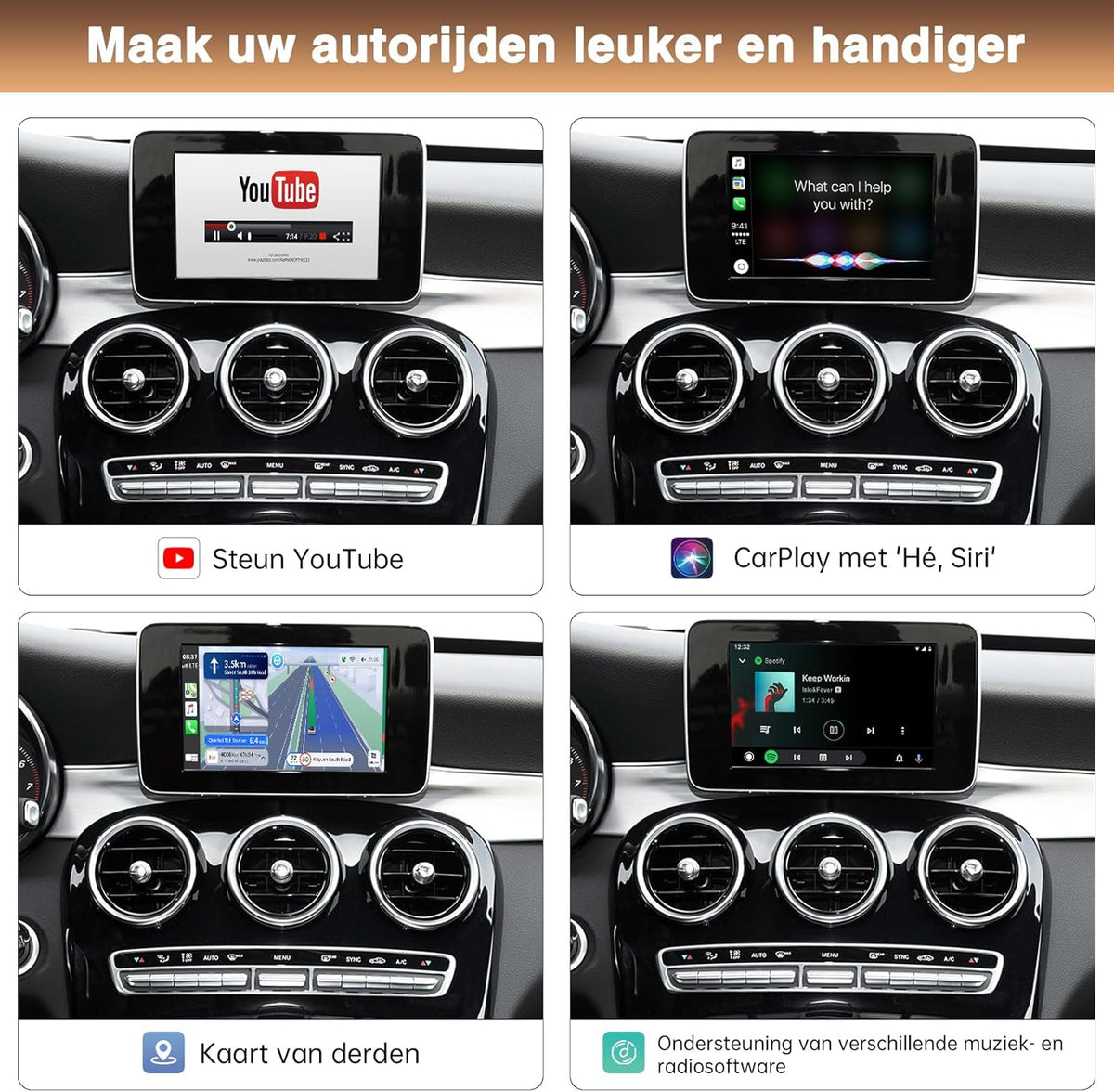 Draadloze Carplay Retrofit Kit – Carplay Adapter – Android Auto Interface – Multimedia Decoder – Siri Bediening – Draadloos Connecten – Compatibel Met Stuurwielbediening