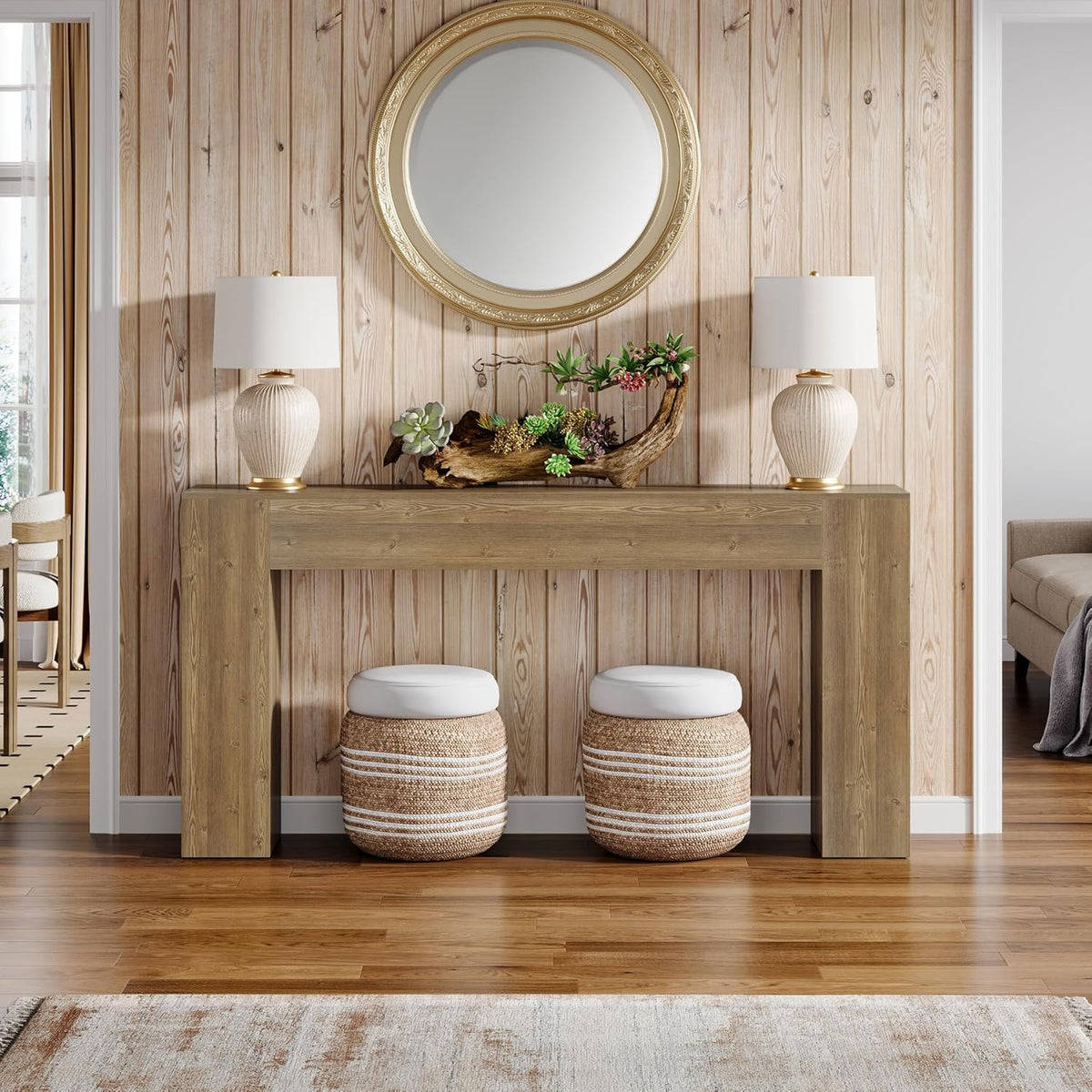Tribesigns 160 cm Long Console Table, Farmhouse, Narrow Sofa Table Behind the Sofa, for Living Room, Entrance, Hallway, Foyer, Natural Brown