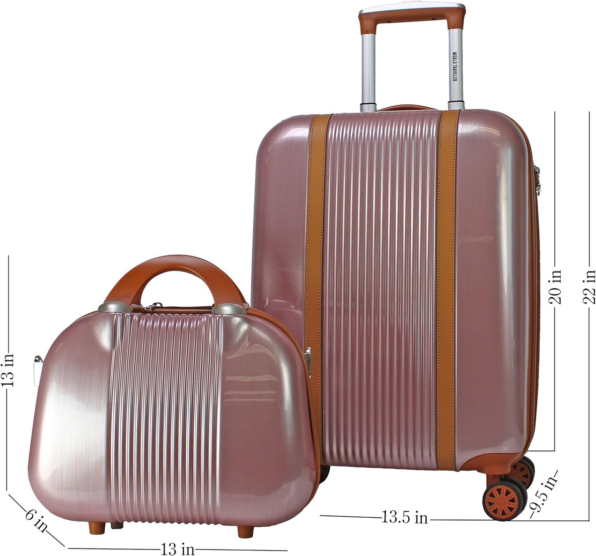 World Traveler Classique 2-Piece Carry-On Lightweight Hardside Polycarbonate Spinner Expandable Luggage Set, Rose Gold, One Size