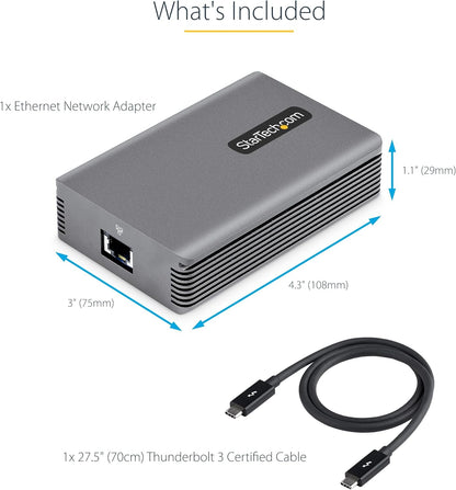 StarTech.com Thunderbolt 3 naar Ethernet Adapter, 10GbE, Multi-Gigabit, Thunderbolt 3 naar RJ45 Netwerk Adapter, 10GBASE-T/5-2.5GBASE-T, 10G Adapter met TB3 Gecertificeerde Kabel, Win/Mac (TB310G2)