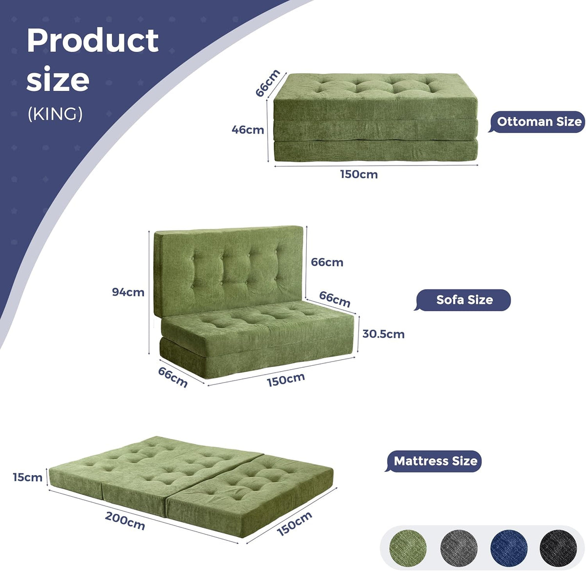 MAXYOYO Opvouwbare Matras Eenpersoons, 15 cm Comfortabele Opvouwbare Matras Met Chenille-Stof, Driekwijd Vloer Futon Bank Bed Voor Gast, Vouwmatras Topper Voor Camping, Lichtgroen, Extra Groot