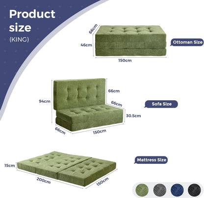 MAXYOYO Opvouwbare Matras Eenpersoons, 15 cm Comfortabele Opvouwbare Matras Met Chenille-Stof, Driekwijd Vloer Futon Bank Bed Voor Gast, Vouwmatras Topper Voor Camping, Lichtgroen, Extra Groot