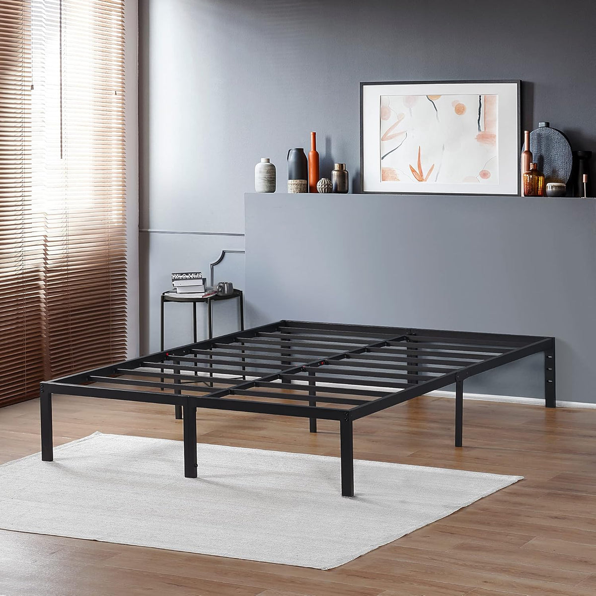 Olee sleep 45 cm stabiel stalen bed/stalen lattenrooster/anti-slip ondersteuning/matrasonderbouw/metalen bed/bedframe/bed / 160 x 200 cm/Queen/zwart/metaal