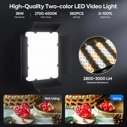 2-Pack LED Videolicht Set – Videolamp – Studiolamp – Fotolamp – Paneellamp – Bi-Color 2700K tot 6500K – Dimbaar van 10% tot 100%