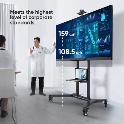 Verrijdbare TV-Standaard Zwart – TV-Stand Met Wielen, TV-Wagen, TV-Voet, Vloerstandaard – 55-90 Inch, Tot 75 Kg – In Hoogte Verstelbaar
