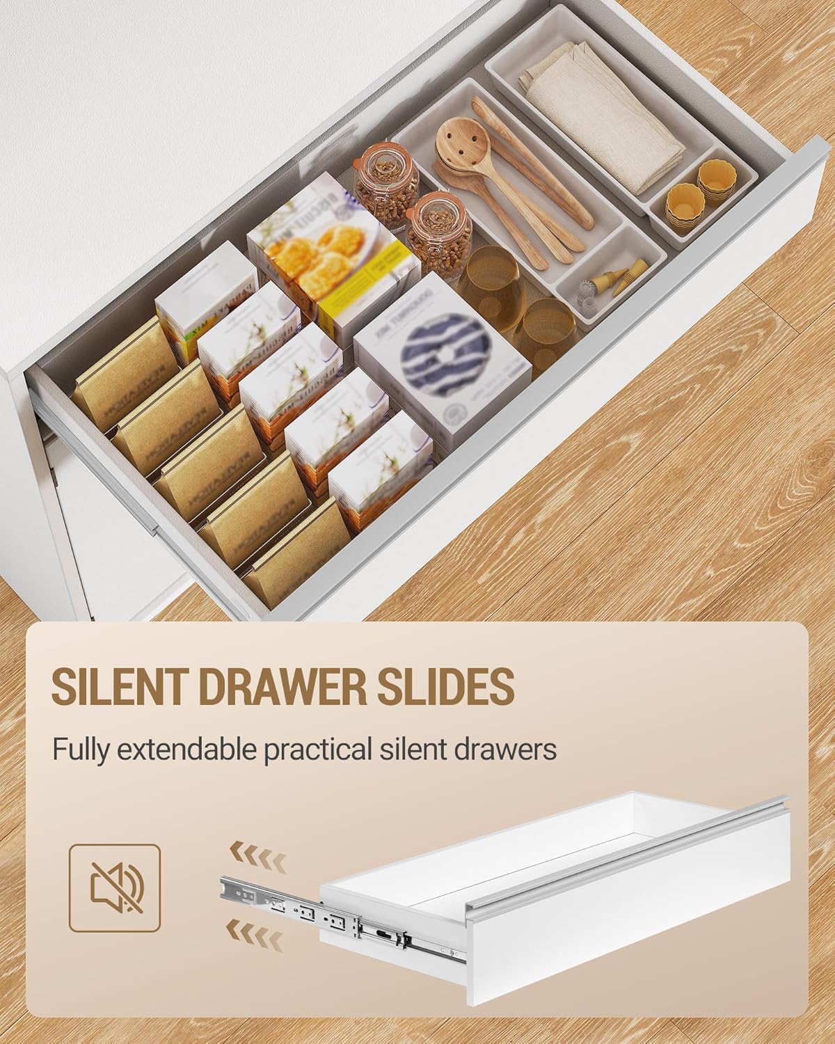 Hzuaneri Kitchen Cabinet, Buffet Cabinet, Tall Cabinet with Worktop and 4 Storage Compartments, Adjustable Shelves, Suitable for Kitchen or Living Room, 40 x 75 x 180 cm, Hemp White, PT40003XV1