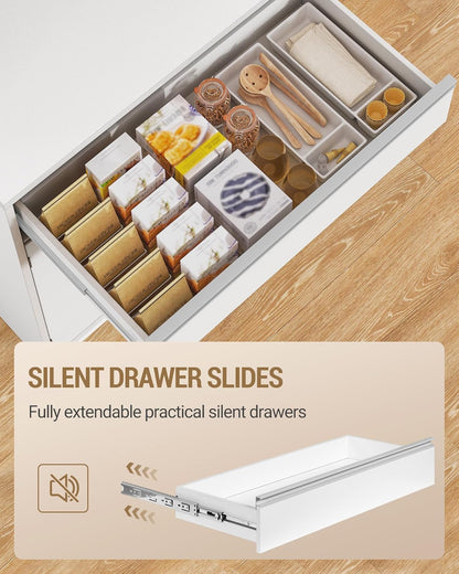 Hzuaneri Kitchen Cabinet, Buffet Cabinet, Tall Cabinet with Worktop and 4 Storage Compartments, Adjustable Shelves, Suitable for Kitchen or Living Room, 40 x 75 x 180 cm, Hemp White, PT40003XV1