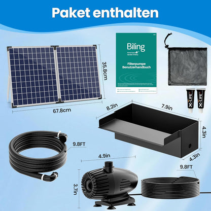 Biling 70 W Solar vijver watervalset, 30 cm roestvrijstalen overloop vijverpomp waterval en duurzame buisdecoratie voor koivijver, zwembad, beekloop, tuinvijver, terras, doe-het-zelf siervijver