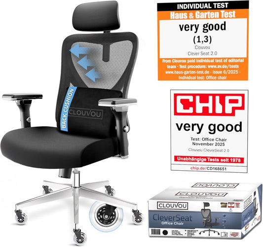 Ergonomische Bureaustoel – Kantoorstoel – Gaming Stoel – Bureaustoel Mesh – Draaistoel – Verstelbare 4D-Armleuningen – Orthopedisch Rugkussen – Max. 150 kg Draagvermogen