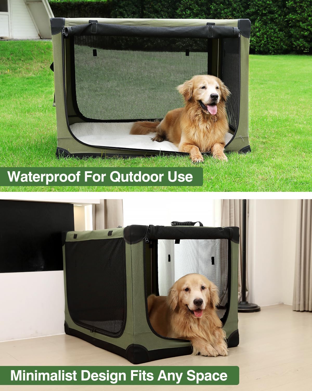 Opvouwbare reishondenbench van 42 inch voor middelgrote en grote honden, draagbare hondenkrat 4-deurs opvouwbare zachte kennel met kauwbestendige gaasramen voor reizen binnen en buiten, met opbergtas