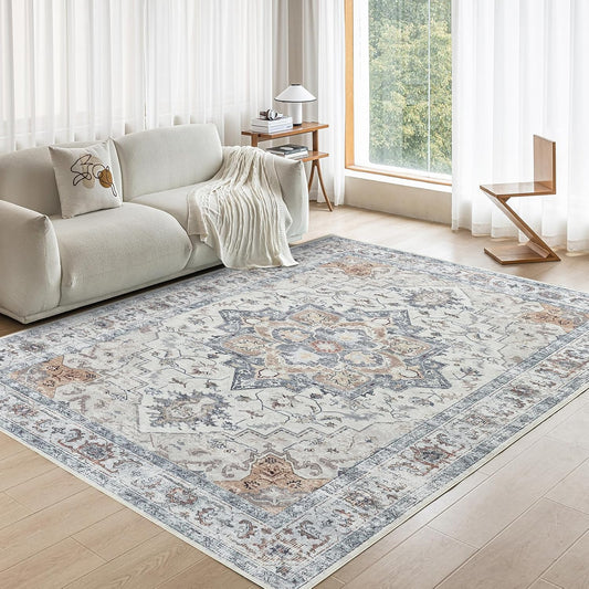 CHOSHOME Wasbare vloerkleden voor woonkamer, vloerkleden voor slaapkamer, laagpolig tapijt, antislip tapijt, traditioneel zacht oosters tapijt voor keuken, eetkamer, 200 x 290 cm, taupe bruin faux