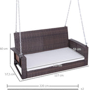 Hangstoel - Schommelbank - Hangbank - 2-zits - Rotan Tuinschommel - Hangende Schommel - Veranda Tuinbank - met Zitkussen - voor Buiten - Tuin - 127 x 57.5 x 60 cm - Bruin