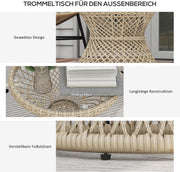 Tuintafel - Tuintafel Rond - Bijzettafeltje - Rotan Tuinmeubel - Bistrotafel - Salontafel - met UV-bescherming - Boho-Stijl - Veiligheidsglas Tafelblad - voor Terras - Tuin - Balkon - Ø45 x 52 cm - Bruin