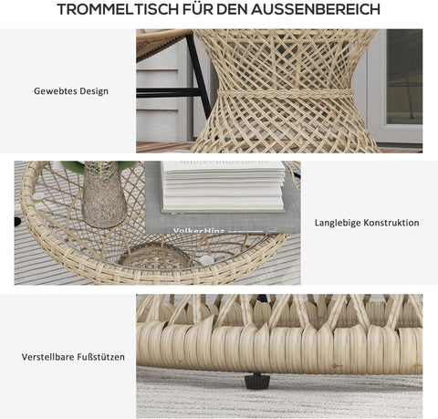 Tuintafel - Tuintafel Rond - Bijzettafeltje - Rotan Tuinmeubel - Bistrotafel - Salontafel - met UV-bescherming - Boho-Stijl - Veiligheidsglas Tafelblad - voor Terras - Tuin - Balkon - Ø45 x 52 cm - Bruin