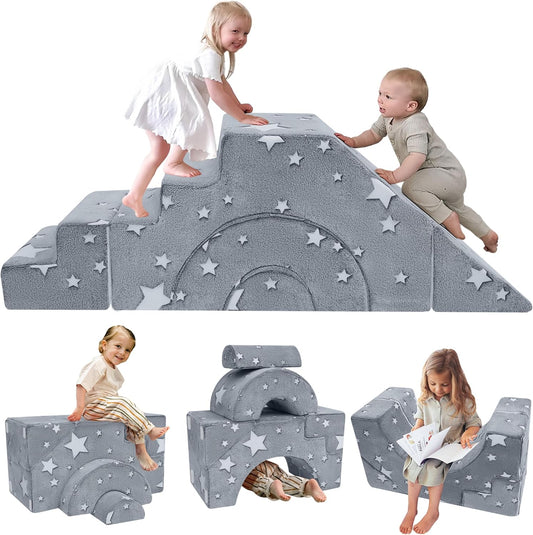 MeMoreCool Modulaire kinderbank van schuimrubber, uitklapbaar kinderkamermeubel met zit- en ligfunctie, zachte mini-bank met afneembare overtrek