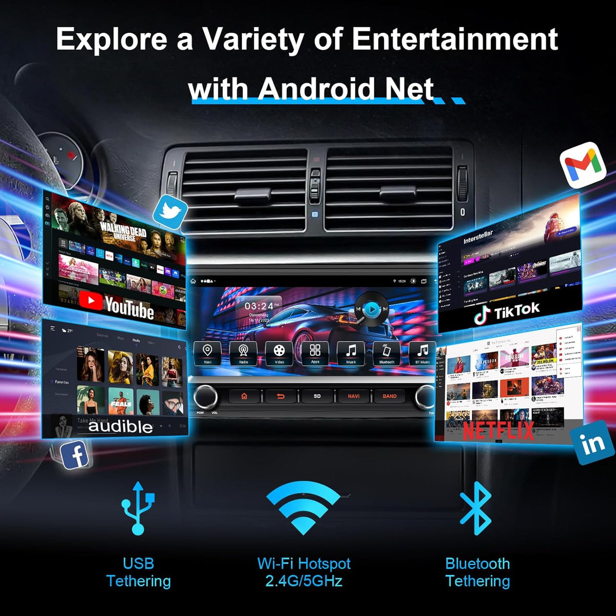 8,8'' Android 14 autoradio voor BMW E46 M3 / Rover 75 / MG ZT | 1-DIN in-dash radio met draadloos CarPlay & Android Auto | 4G LTE internet | 4GB RAM 64GB | GPS-navigatie | HD IPS touchscreen