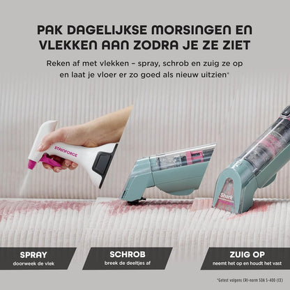 Shark StainForce snoerloze vlekkenverwijderaar, lichtgewicht en draagbare vlekkenverwijderaar voor tapijten, bekleding, trappen, auto's, met opvangbak, accessoires en 2x reinigingsoplossing, HX100EUCP