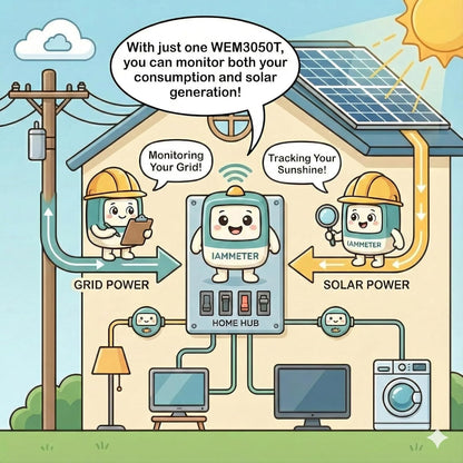 WEM3050T 3-fase/gesplitste fase/1-fase WiFi-energiemeter, 150A Split-Core CT's, realtime vermogensbewaking, zonne-PV en netenergie tracking, Home Assistant & MQTT-ondersteuning, Cloud&lokale