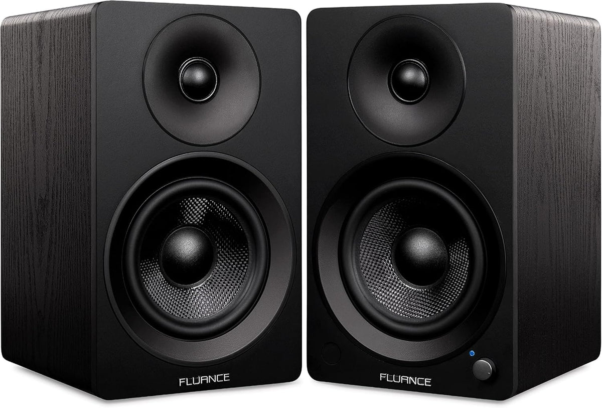 Fluance Ai41 2-weg 2.0 stereo boekenplankluidsprekers met 5" drivers, 90W versterker voor draaitafel, tv, pc en Bluetooth 5 draadloze muziekstreaming (zwarte as)