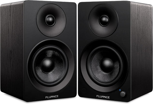 Fluance Ai41 2-weg 2.0 stereo boekenplankluidsprekers met 5" drivers, 90W versterker voor draaitafel, tv, pc en Bluetooth 5 draadloze muziekstreaming (zwarte as)