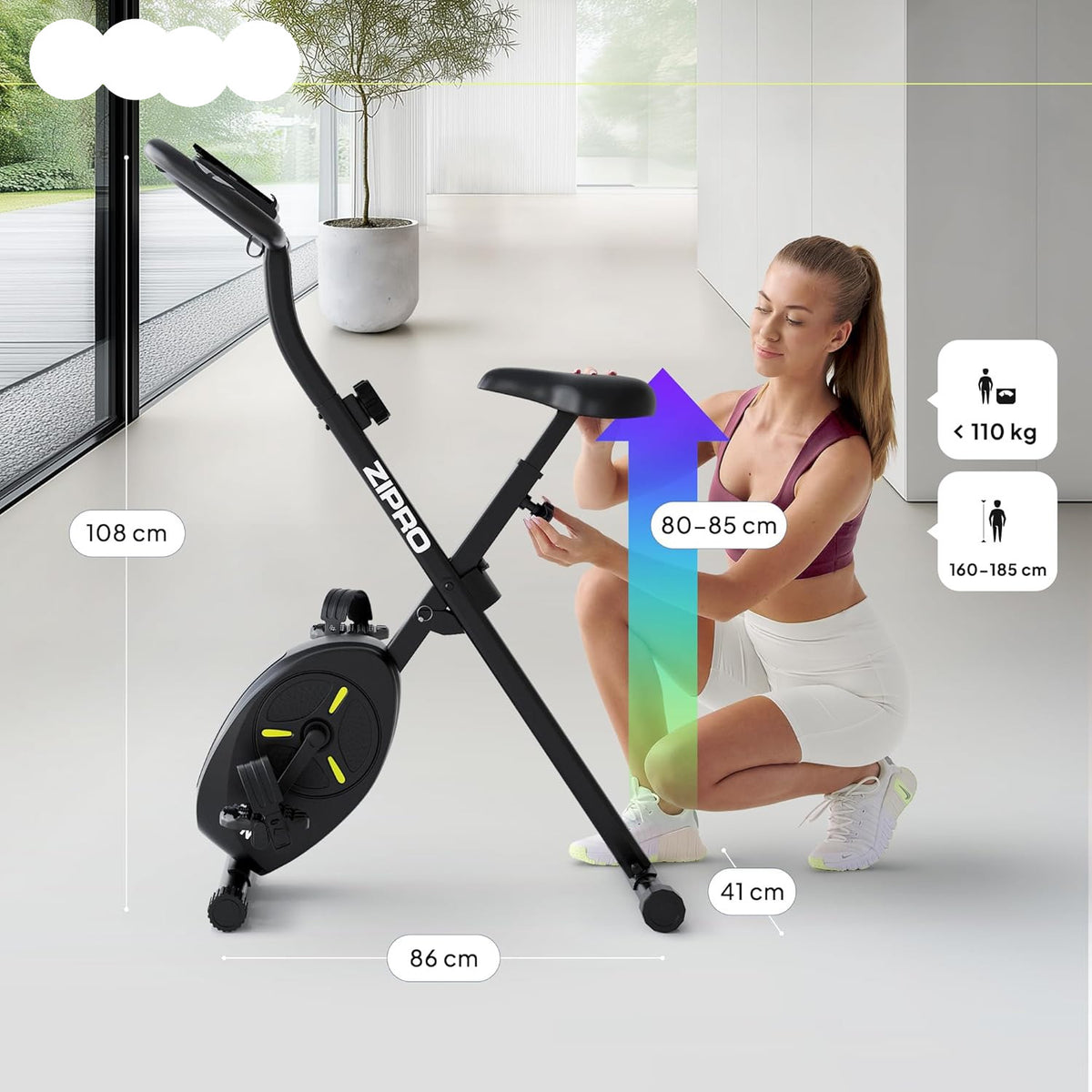 Hometrainer – Fitnessfiets – Fietstrainer – Stationaire Fiets – Opvouwbare Bike – Compact – 8 Weerstandsniveaus – Stil Magnetisch Systeem
