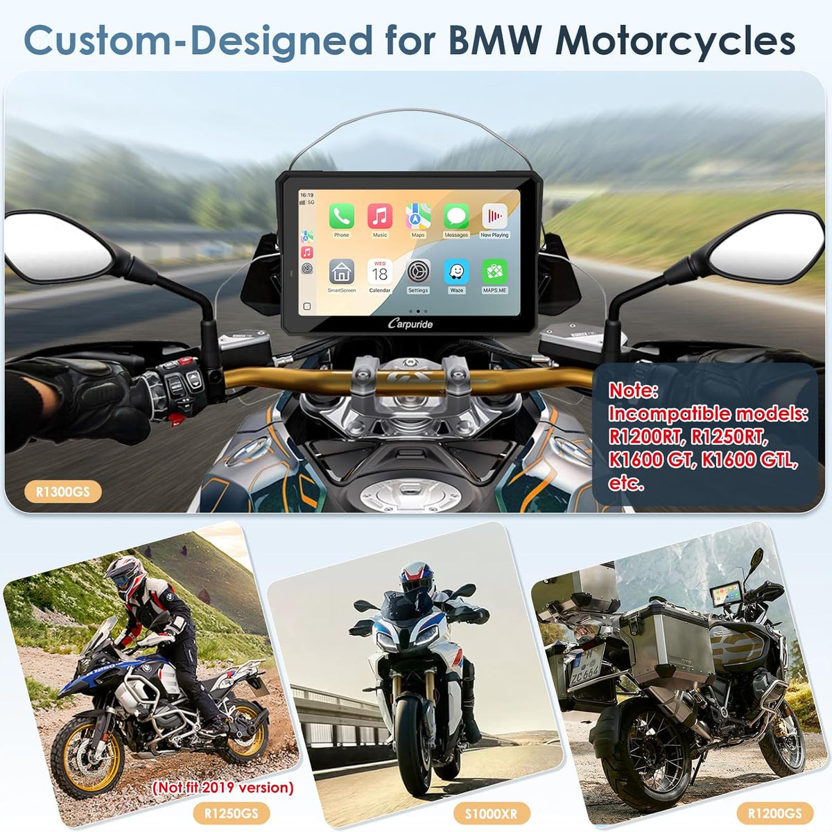 Draadloze CarPlay BMW Motorfiets Display – Moto Carplay Systeem – Navigatie Scherm – Touchscreen Module – Android Auto Interface – 7 Inch Waterdicht Touchscreen – Dual Bluetooth Met Intercomfunctie
