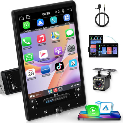 Autoradio 1 Din – Autoradio Draaibaar – Autoradio Touchscreen – Auto Multimedia Speler – Auto Radio Bluetooth – 10,4 Inch Draaibaar Touchscreen – Draadloze CarPlay & Android Auto
