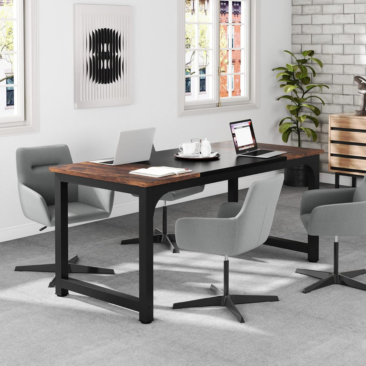 Tribesigns Computer Desk 160x80CM Large Industrial Desk for Home Office, PC and Laptop Workstation with Spacious Worktop and Leg Space, Sturdy Metal Frame (Rustic Brown)
