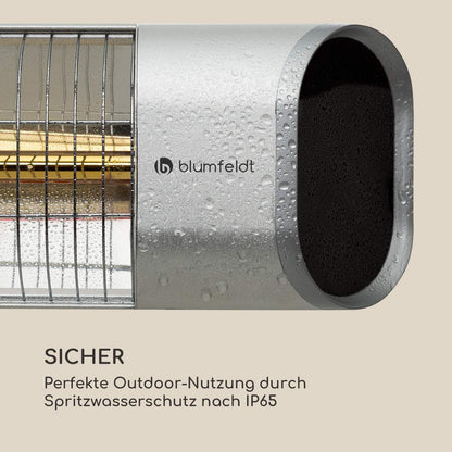 Blumfeldt Dark Wave infraroodstraler, vermogen: 2000 W, MinimalGlare verwarmingsbuis: goudgecoate koolstofbuis, 9 verwarmingsniveaus, 24-uurs timer, IP65, touch-bedieningspaneel en LED-display, zilver