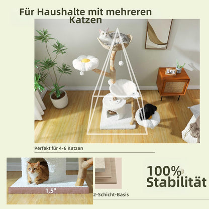 Krabpaal – Kattenboom – Kattenhuis – Kattenmand – Kattenmeubel – 150 cm Hoog – Massief Natuurlijk Hout