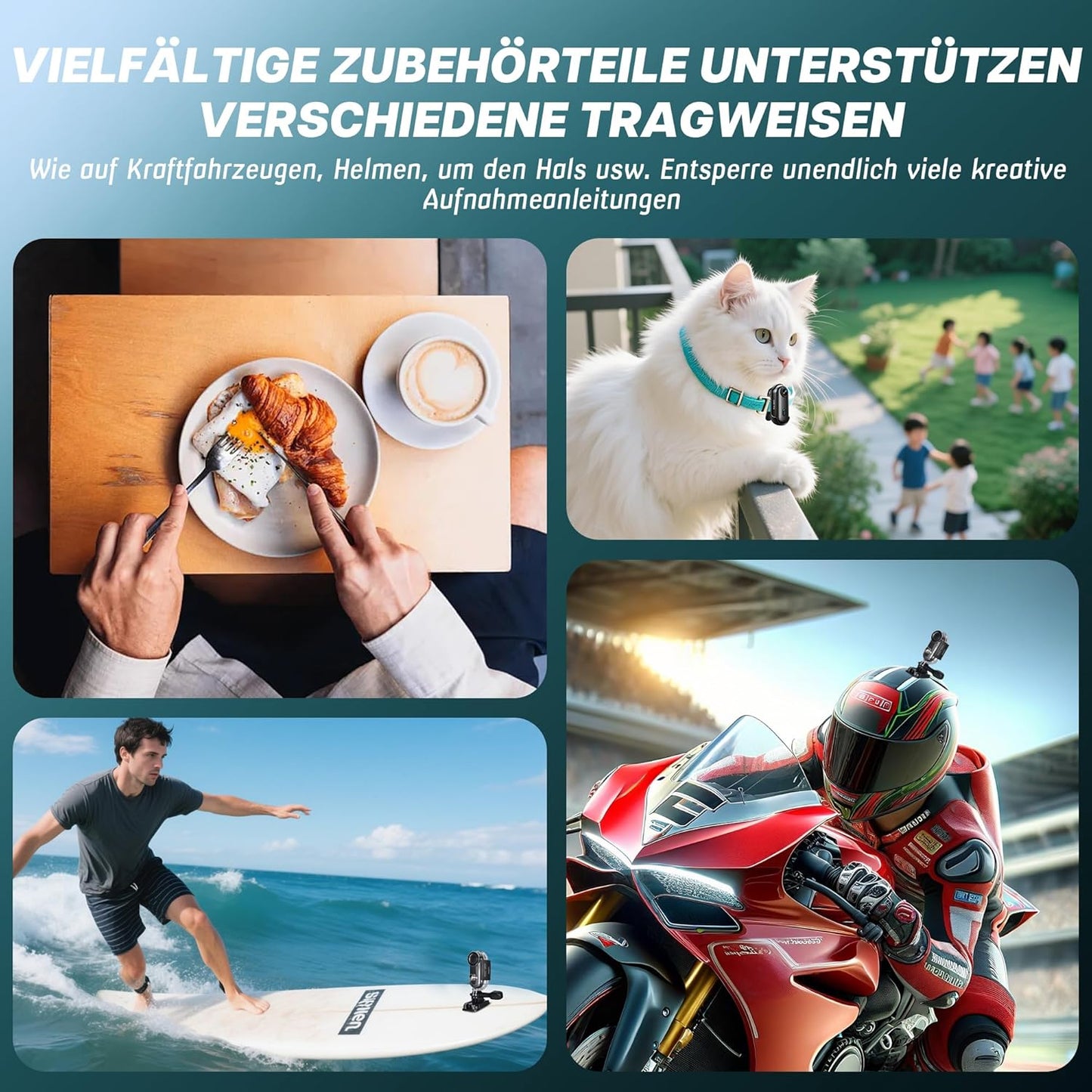 Actioncam 4K en 16 GB geheugenkaart Mini onderwatercamera Waterdicht tot 30 m, 360° helmcamera Fiets, handsfree POV's, bodycam Lichaamscamera, actiecamera, kleine camera