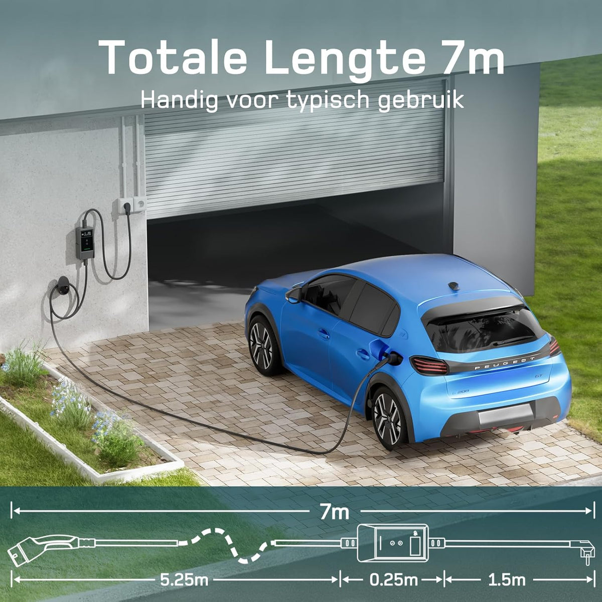 EV Charger Type 2 – EV Oplader – Laadkabel Elektrische Auto – Thuislader – Slimme Lader – 3,7 kW Laadvermogen – 7 Meter Kabel Met App-Bediening