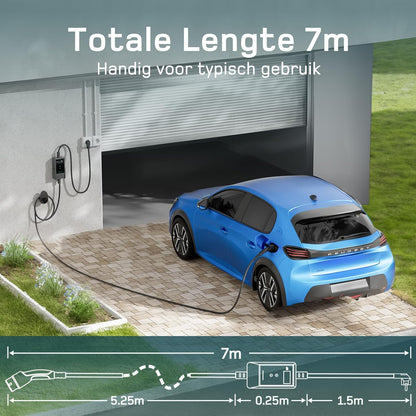 EV Charger Type 2 – EV Oplader – Laadkabel Elektrische Auto – Thuislader – Slimme Lader – 3,7 kW Laadvermogen – 7 Meter Kabel Met App-Bediening