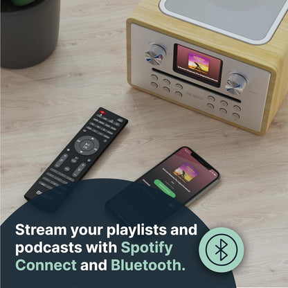 Majority Homerton Internetradio met CD-Speler & DAB+ | Bluetooth, Spotify Connect, FM-Radio, Podcasts | 90 Zenderpresets, Dubbel Alarm, EQ | Full Colour Display & Afstandsbediening | Eikenhout Design