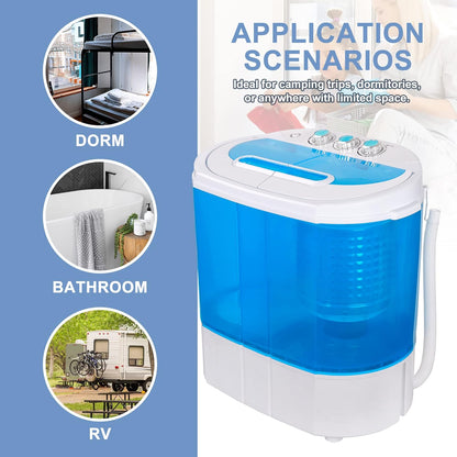 Wasmachine Compact – Mini Wasmachine – Draagbare Wasmachine – Toplader – Dubbele Wasmachine – 4,5 kg Capaciteit – Met Centrifuge & 2m Aansluitslang