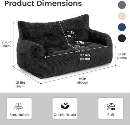 Pamapic Zitzak, zitzak voor volwassenen met vulling, dubbele loungestoel met draagbare handgreep, moderne ergonomische beanbag, indoor zitzak, stoel voor woonkamer, slaapkamer, speelkamer, zwart
