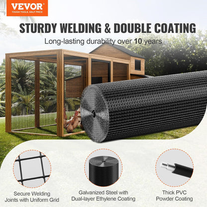 VEVOR Hardwaredoek, 48" x 100' Gegalvaniseerde Wire Mesh Roll, 19 Gauge Kippengaas Omheining Roll, Vinyl Coating Metalen Wire Mesh voor Kippenhok Barrière, Konijn Slang Hekken, Pluimvee Behuizingen