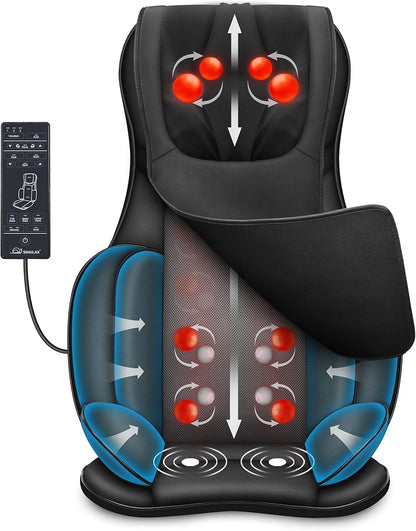 Snailax Shiatsu massagestoelkussen voor het hele lichaam, met warmte- en luchtcompressie, kneden, volledige rugmassagezetel, draagbare massagepad voor rug en nek, geschenken