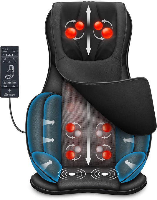 Snailax Shiatsu massagestoelkussen voor het hele lichaam, met warmte- en luchtcompressie, kneden, volledige rugmassagezetel, draagbare massagepad voor rug en nek, geschenken
