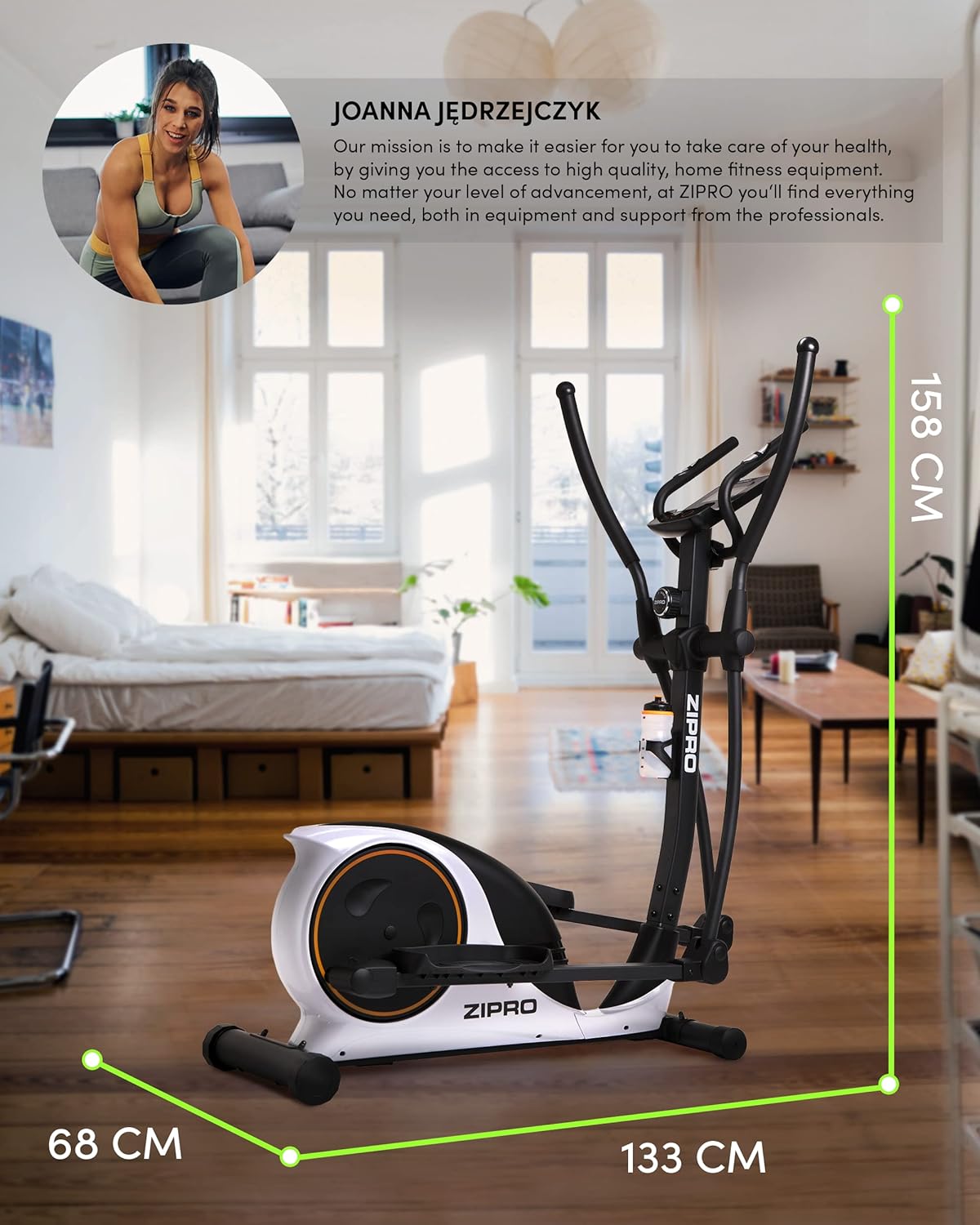Zipro Hulk RS Magnetic Elliptical Cross Trainer for Adults up to 150 kg, One Size 8 kg, Black, One Size - QUORE
