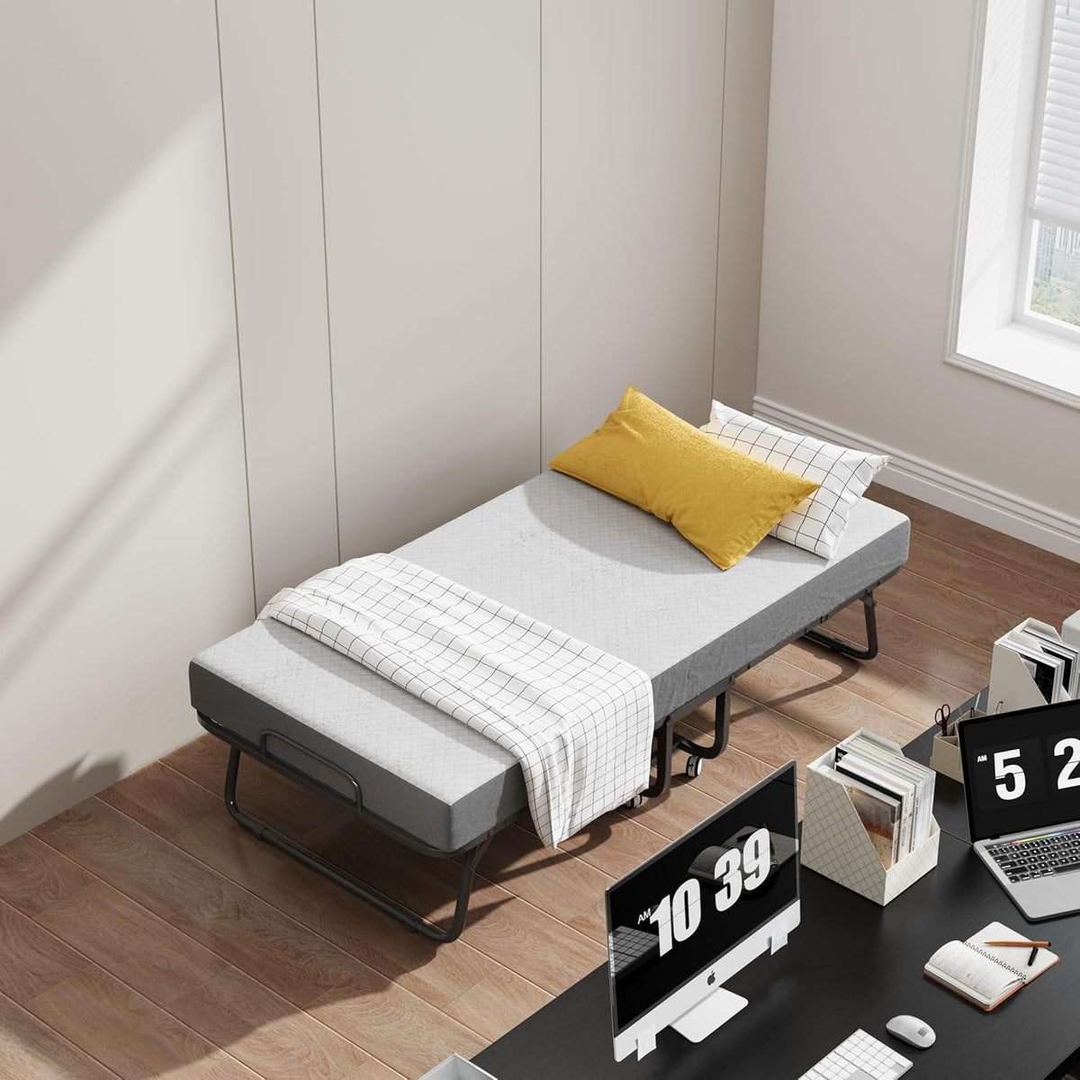 Deluxe opklapbed (incl. 13 cm dik traagschuimmatras), inklapbaar logeerbed, volwassenen 100 x 190 cm, metalen klapframe, versterkt metalen rooster, stofbestendige opbergtas, belastbaarheid 250 kg