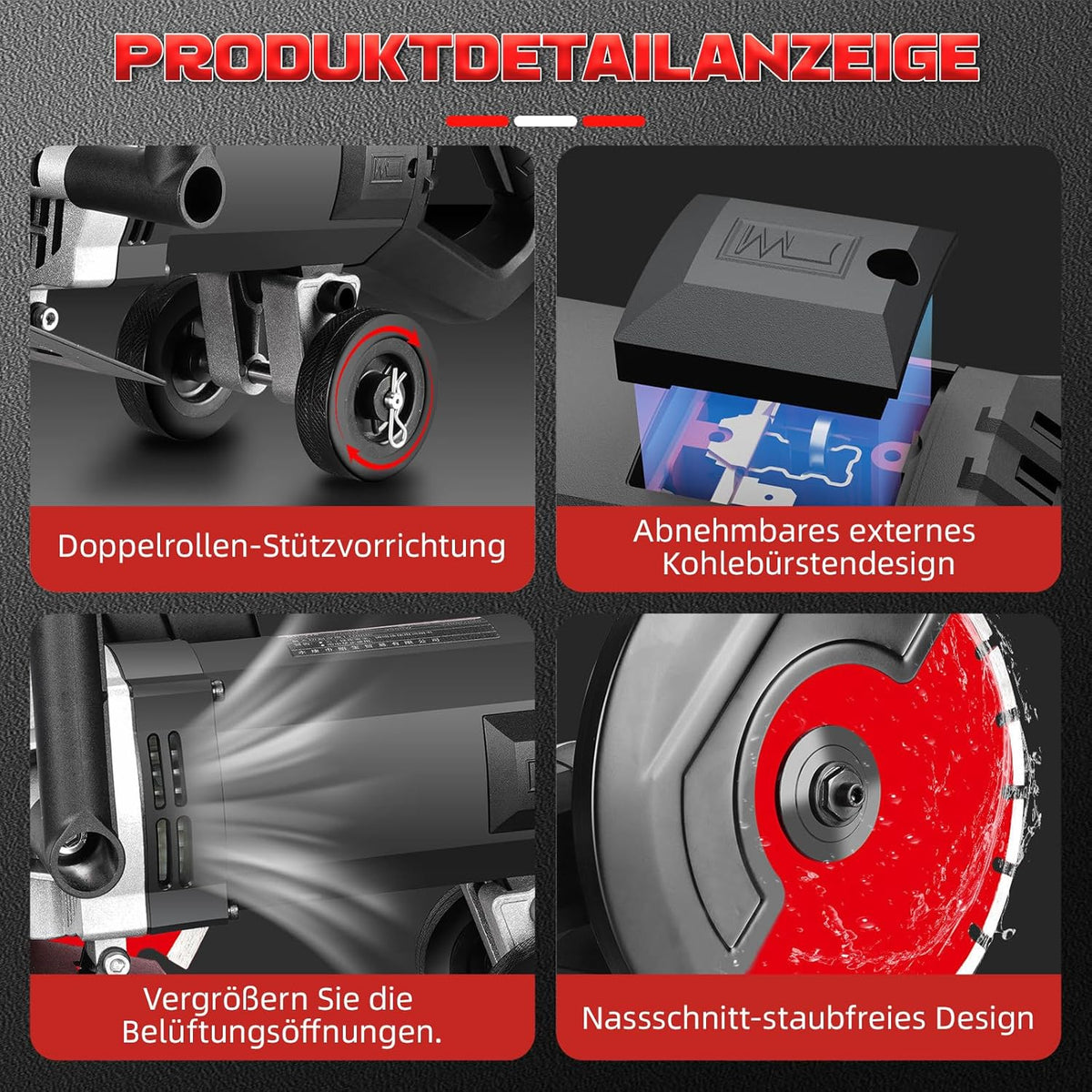 Betonzaag, elektrische steenzaag, 3600 W, gemotoriseerde betonzaag, gipssnijder met 420 mm cirkelzaagblad, steenzaagdiepte 165 mm, voor het scheiden van steen, graniet en beton