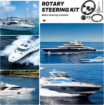 Bootstuursysteem, mechanische roterende stuurkit, 396,24 cm kabelbesturingskabel, buitenboord, marine-stuursystemen voor vissersboten, jachten en andere vaartuigen - met stuurwiel