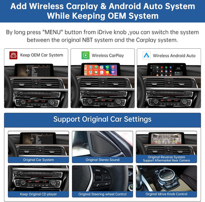 Draadloze CarPlay Android Auto Interface – BMW Multimedia Adapter – Auto Infotainment Module – NBT Systeem Upgrade – Met Elektronische Achteruitrijcamera’s – MirrorLink en Navigatie Ondersteuning