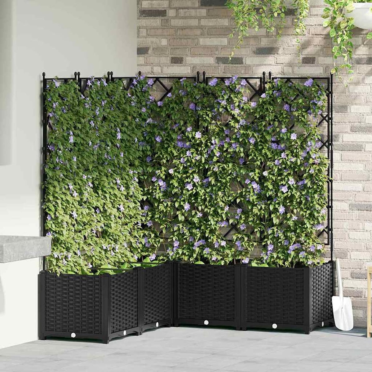 Gecheer Trellis 42002843 Plantenbak, 5 stuks, zwart, 120 x 120 x 143 cm, voor balkon, tuin, terras, bloemen - QUORE