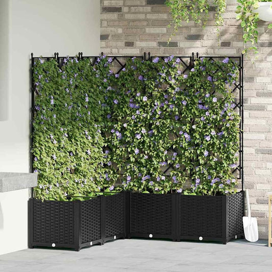 Gecheer Trellis 42002843 Plantenbak, 5 stuks, zwart, 120 x 120 x 143 cm, voor balkon, tuin, terras, bloemen - QUORE