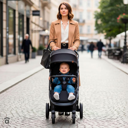 Asalvo Kibu Kinderwagen, comfortabel, ultralicht, veilig, kap met raam en rem, handig, compact inklapbaar, maximale belasting 24 kg, zwart