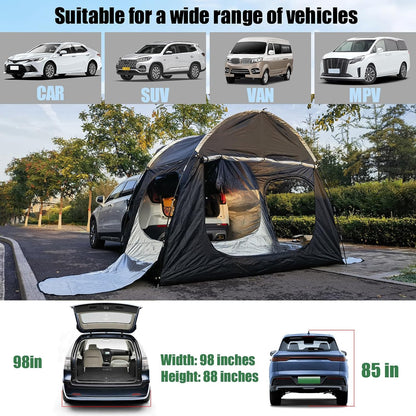 Autoluifeltent, 300 cm x 150 cm x 210 cm, auto achterkleptent is geschikt voor 2-3 personen, auto hatchback tent, waterdichte zonwering